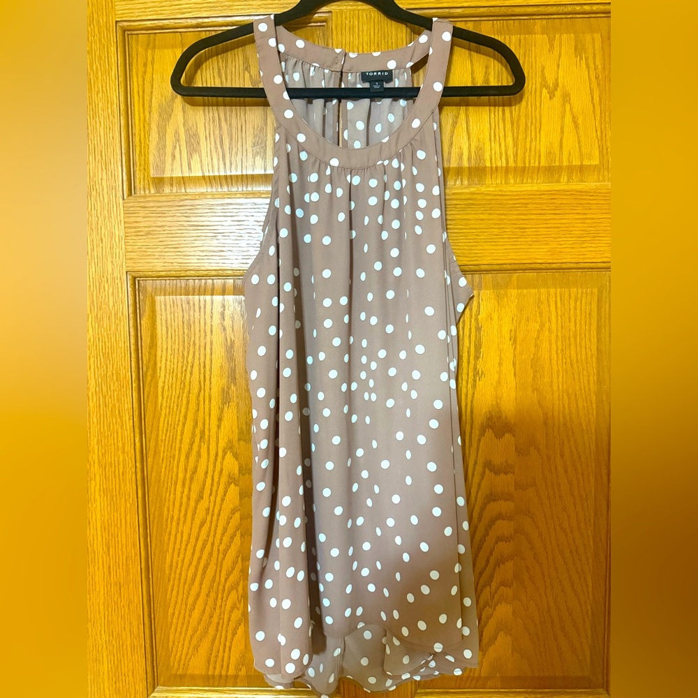 Torrid Tan and White Polka Dot Blouse